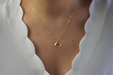 Crescent Moon Necklace Upside Down Moon Necklace Boho Horn Etsy