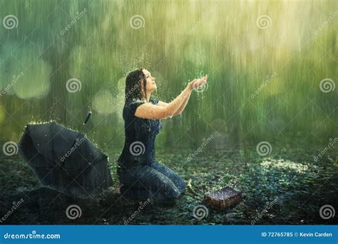 Woman And Rain Shower Stock Image Image Of Rain Forest 72765785