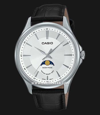 Casio General Mtp M L Avdf Men Moon Phase Silver Dial Black Leather