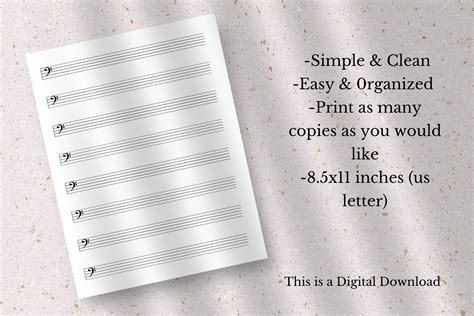 Printable Bass Clef Sheet Music, Bass Clef Sheet Music Template, Blank Bass Clef Staff Paper ...