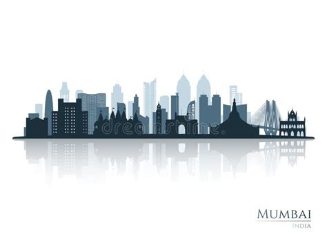 Mumbai Skyline Silhouette With Reflection Stock Vector Illustration