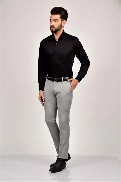 Plain Solid Men Black Cotton Satin Shirt Full Sleeves Formal Wear At