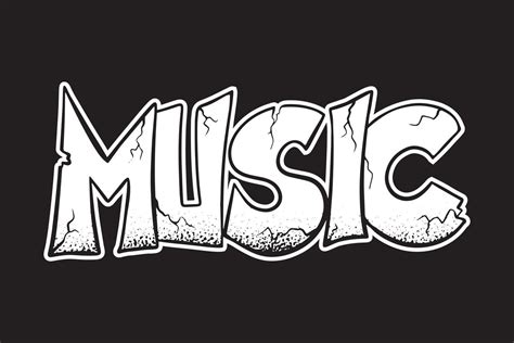 Music graffiti lettering illustration hand drawn style black and white ...