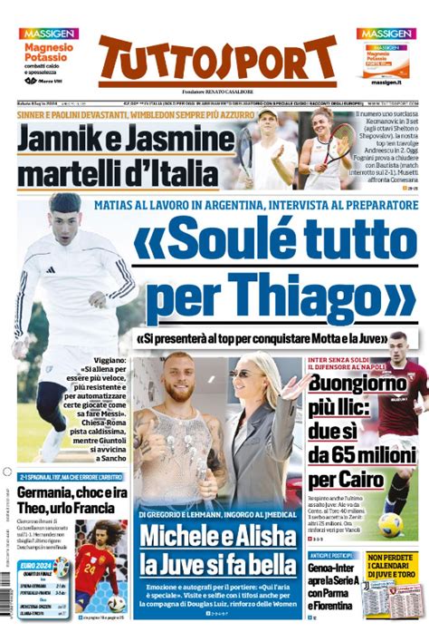 Prima Pagina Tuttosport Euro24 Germania Choc E Ira Pianeta Milan