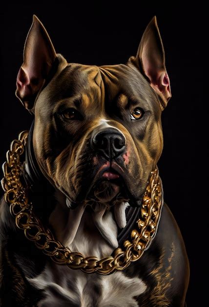 Premium Photo | American bully dog with gold chain on black background ...