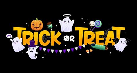 Trick or treat banner, cute kawaii ghosts, sweets 28637084 Vector Art ...