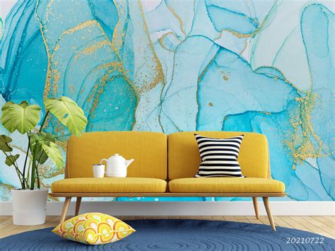 3d Watercolor Blue Marble Texture Wall Mural Wallpaper Lqh 456 Jessartdecoration