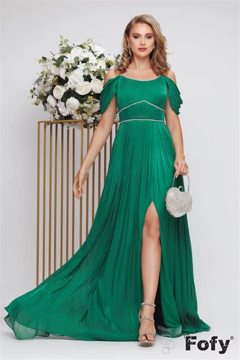 Rochie Eleganta De Ocazie De Lux Verde Din Voal Plisat Cu Corset