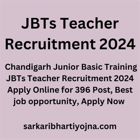 JBTs Teacher Recruitment 2024 Chandigarh Junior Basic Training JBTs