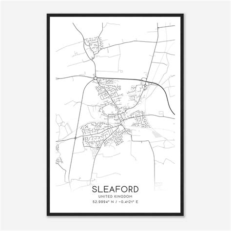 Sleaford United Kingdom Map Poster, Modern Home Decor Wall Art Print