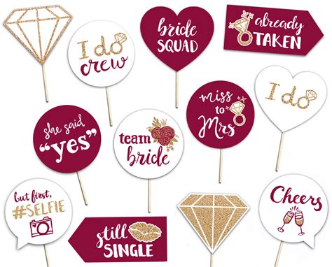 Bridal Shower Printable Photo Booth Props Burgundy Gold And Etsy