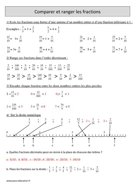 Comparer Et Ranger Les Fractions Cm Exercices Avec Correction