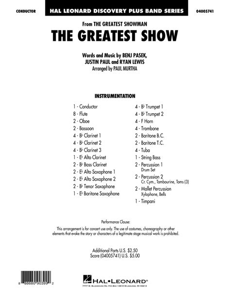 The Greatest Show Arr Paul Murtha Conductor Score Full Score By