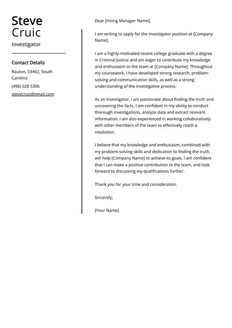 Investigator Cover Letter Example Free Guide