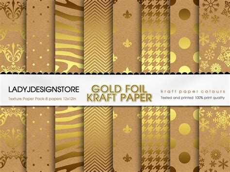 Gold Foil Kraft Digital Papers 8 Textures Paper Pack