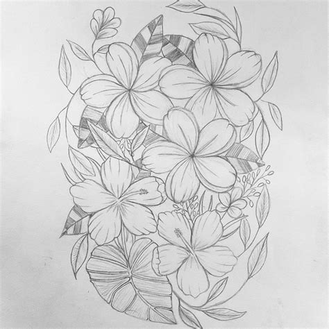 Hawaiian themed floral tattoo design. : r/drawing