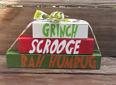 Grinch Scrooge and Bah Humbug Mini Block. Paint White Red | Etsy