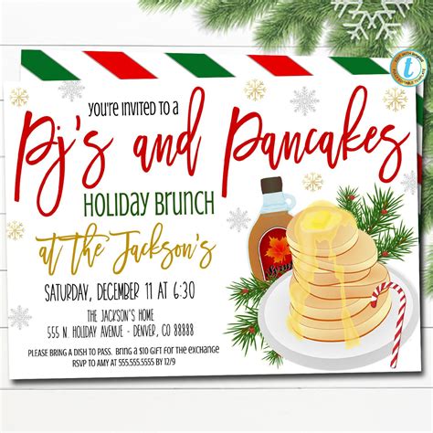 Christmas Pjs And Pancakes Invitation Tidylady Printables