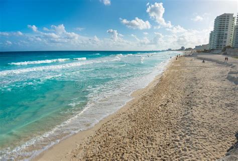 Paradise Beach with Hotels in Cancun, Mexico Stock Photo - Image of ...