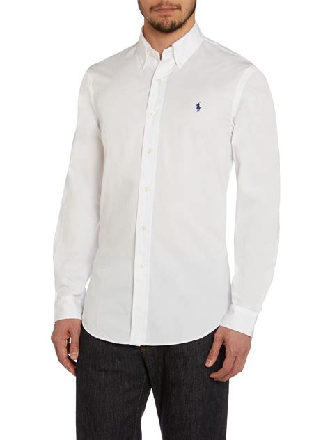 Polo ralph lauren Slim Fit Long Sleeve Shirt in White for Men | Lyst