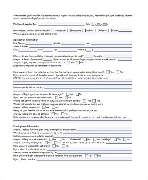 Free 10 Sample Standard Job Application Forms In Pdf Ms Word Excel