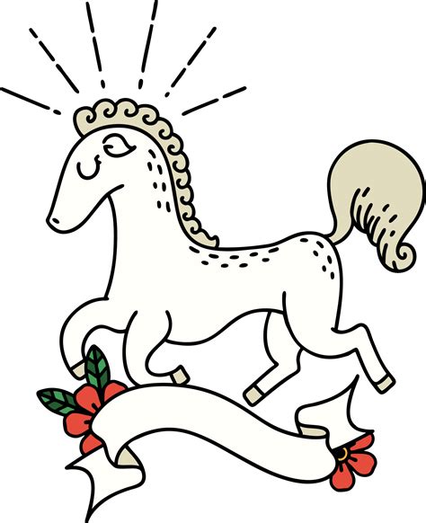 Scroll Banner With Tattoo Style Prancing Stallion 41146128 Png