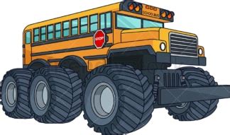 School Bus Monster Truck Cartoon Clipart Vector Friendlystock