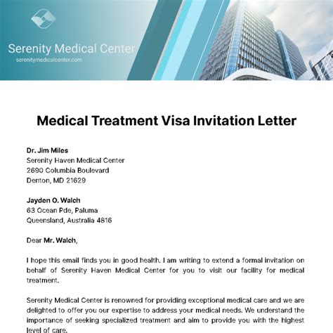 Free Medical Treatment Visa Invitation Letter Template Edit Online