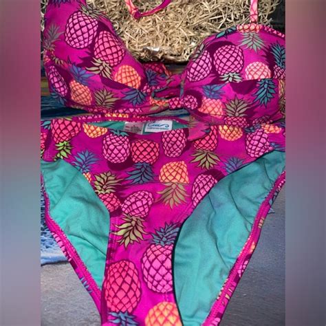 California Waves Swim Nwot California Waves Pc Bikini Size Large Pineapple Pink Removable