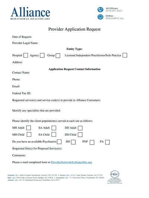 Fillable Online Alliancebhc Provider Application Request Form Fax Email