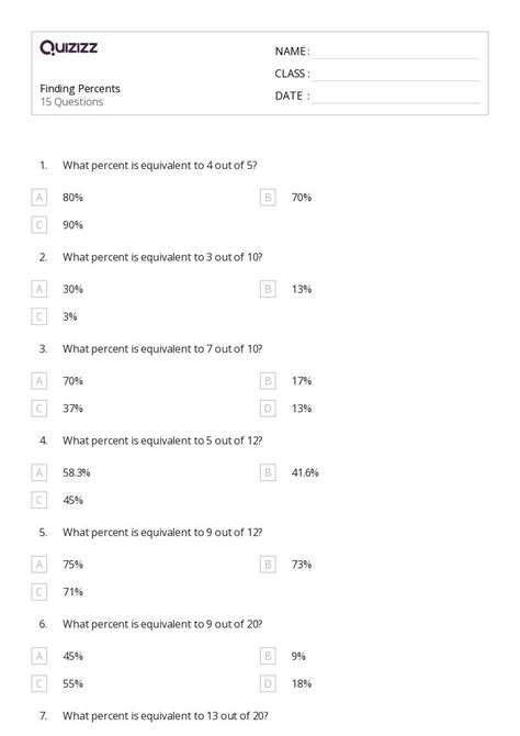 50 Percents Worksheets For 6th Grade On Quizizz Free And Printable