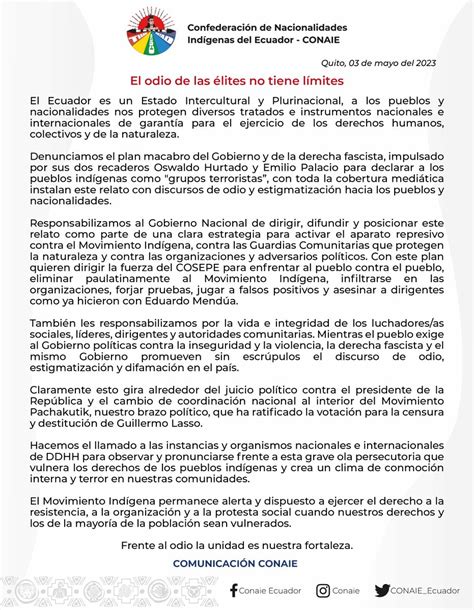 Lahistoria On Twitter Nos Odian La Conaie Ecuador Denuncia Que El