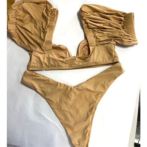 We Wore What Nude Bikini W Puff Sleeve Top Sz Small Gem