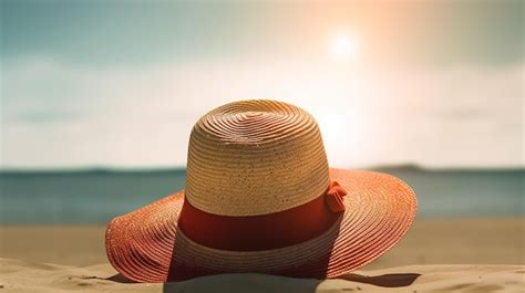 Una Mujer Con Sombrero Se Sienta En Una Playa Con La Puesta De Sol