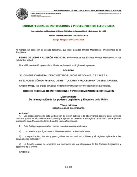 CÓdigo Federal De Instituciones Y Procedimientos Electorales