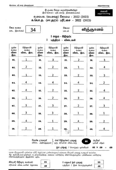 O L Science Marking Scheme Tamil Medium