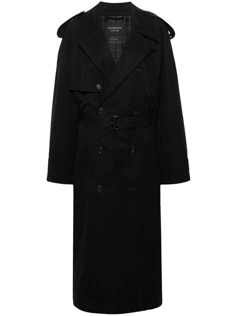 Balenciaga Long Length Cotton Trench Coat In Black Lyst