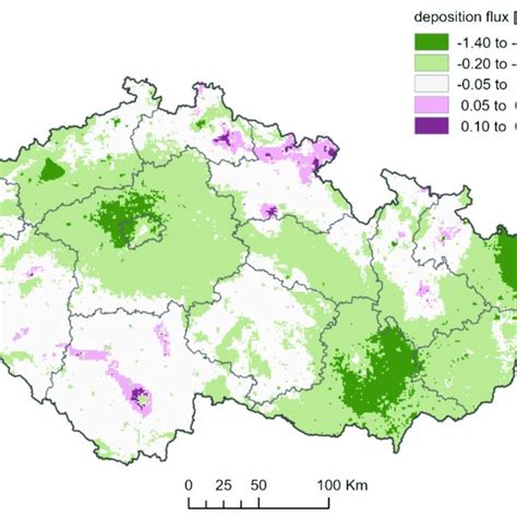 Map Showing The Differences In Bap Dry Deposition Flux Between 2012 And