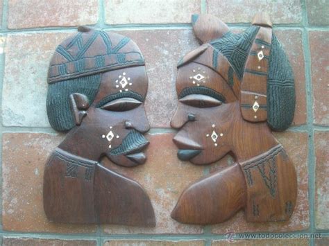 Pareja De Caras Africanas Antiguas De Madera De Comprar Arte Tnico