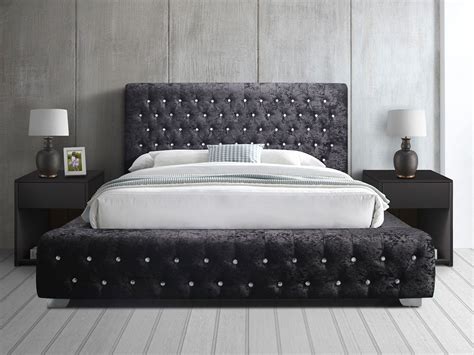 5ft King Size Birlea Grande Bedstead In Black Crushed Velvet