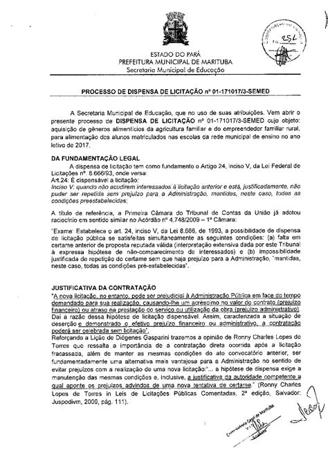 Justificativa Para Dispensa De Licitacao Prefeitura