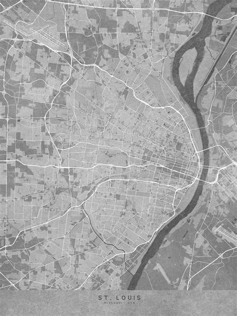 Mapa Map of St Louis MO USA in grey vintage style ǀ Mapy všech měst