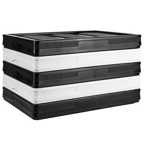 Storage Box With Lid Folding Stackable 30l 56l Lidded Plastic Crate Tub