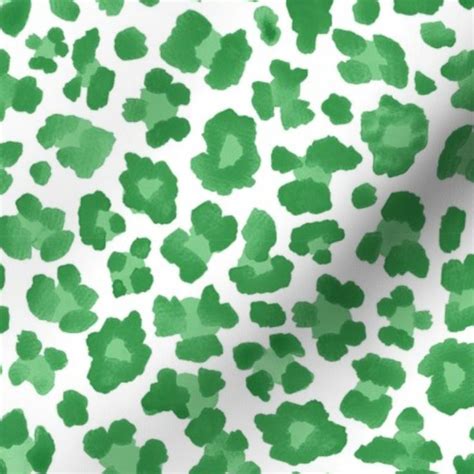 Spoonflower Fabric White Green Spots Animal Print Cheetah Emerald