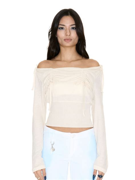 MUSINSA SETSETSET LAVIGNE OFF SHOULDER SHIRRING TOP IVORY