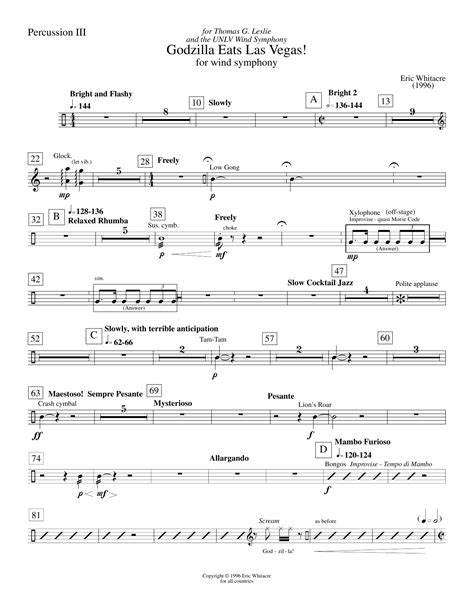 Godzilla Eats Las Vegas Percussion 3 By Eric Whitacre Sheet Music