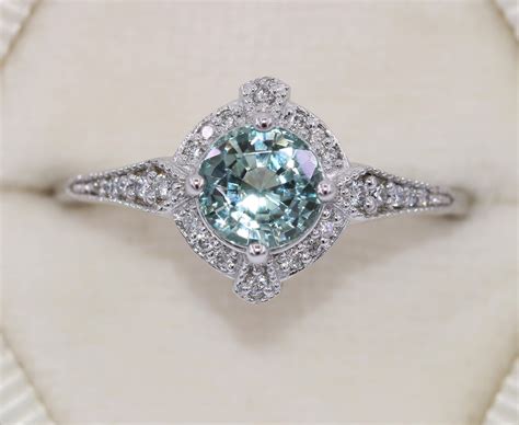 Carat Teal Blue Green Unheated Montana Sapphire Engagement Ring