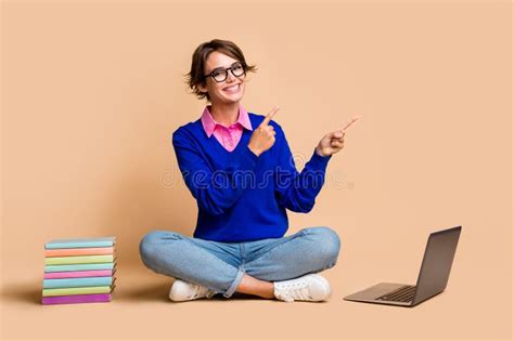 Full Length Photo Of Attractive Intelligent Person Sit Floor Book