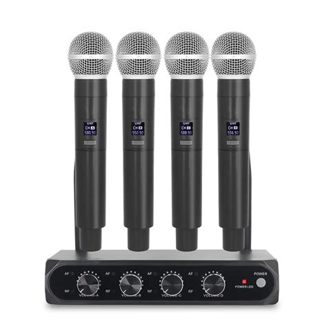 Professional Wireless Microphone UHF 4 Channel Fixed Frequency Handheld