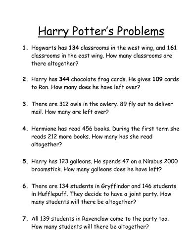 Harry Potter Math Worksheets